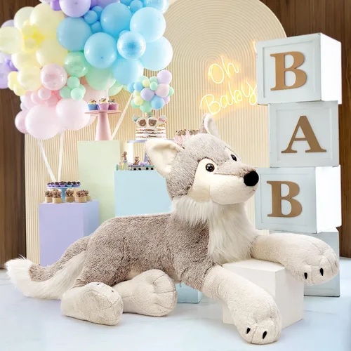 Miniatura 4 de MaoGoLan Animal de peluche grande de lobo para niño, peluche de lobo gigante para niña, coyote de peluche para niño, peluche de coyote realista