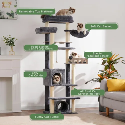 Miniatura 2 de Gitelsnour Árbol para gatos con túnel, torre para gatos de interior, torre alta para gatos con condominio para gatos, estación de alimentos