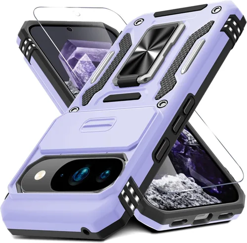 Miniatura 53 de DEERLAMN Funda para Google Pixel 8 con cubierta deslizante para cámara + protector de pantalla (1 paquete), soporte de anillo giratorio grado