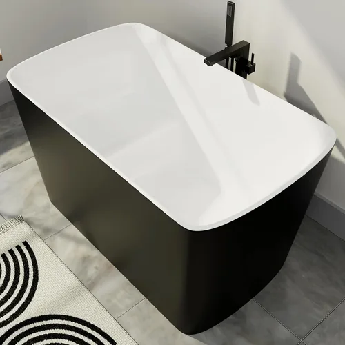 Miniatura 16 de Bañera independiente de acrílico Lucite de 47 pulgadas, bañera de remojo japonesa de forma cuadrada con diseño de asiento, desagüe cromado derecho