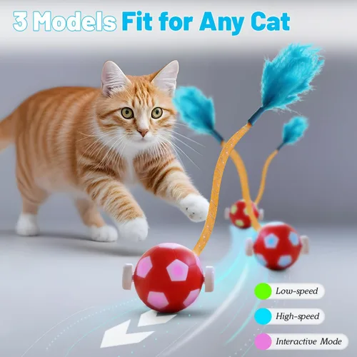 Miniatura 4 de Juguetes interactivos para gatos con cola de plumas para adultos aburridos en interiores, juguetes rodantes seguros con 3 modelos, juguete