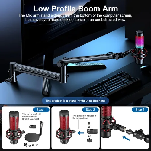 Miniatura 2 de Brazo de Micrófono, Aokeo AK-58 - Soporte de Brazo de Micrófono de Escritorio de Bajo Perfil Ajustable, Adecuado para Blue Yeti, Snowball iCE