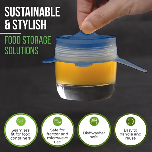 Miniatura 6 de Tapas elásticas de silicona reutilizables para almacenamiento de alimentos en el refrigerador - Cubiertas elásticas resistentes al calor