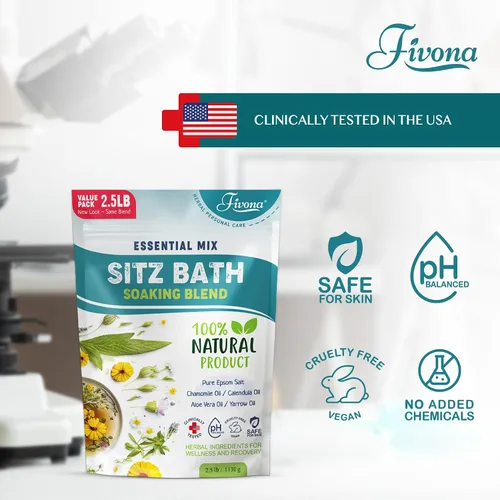 Miniatura 3 de Tratamiento de hemorroides 40 onzas, sales de baño Fivona Sitz, mezcla de remojo posparto sal de Epsom con todos los aceites naturales para cuidado