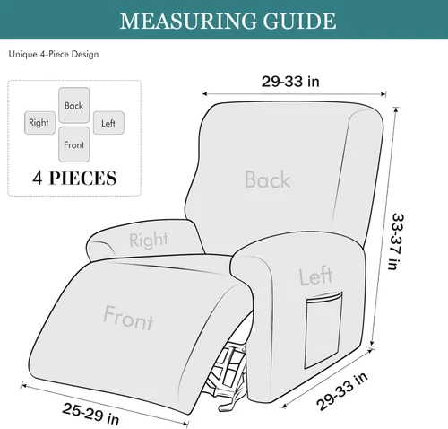 Miniatura 6 de NILUOH Funda para sillón reclinable, 4 piezas, elástica, estampada, con bolsillo lateral, funda para sofá reclinable, antideslizante, ajustable, 16