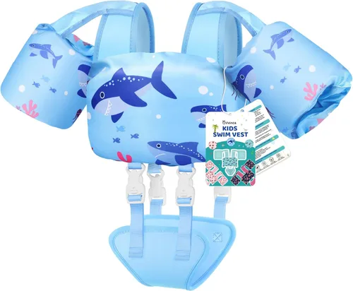 Miniatura 8 de Vvinca Chaleco de natación para niños de 22 a 66 libras, entrenador de natación para niños y niñas con correa de entrepierna antirozaduras, 02-fresa