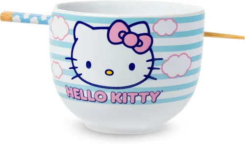 Miniatura 17 de Silver Buffalo Sanrio Hello Kitty Tazón de cerámica para ramen y arroz con diseño de flores, con palillos, apto para microondas, 20 onzas
