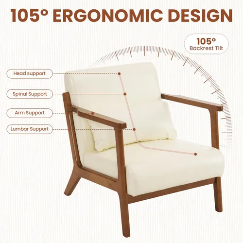 Miniatura 7 de MOJAY Silla Decorativa Moderna con Otomano, Sillón de Salón Tapizado en Cuero Sintético para Dormitorio, Balcón, Recepción