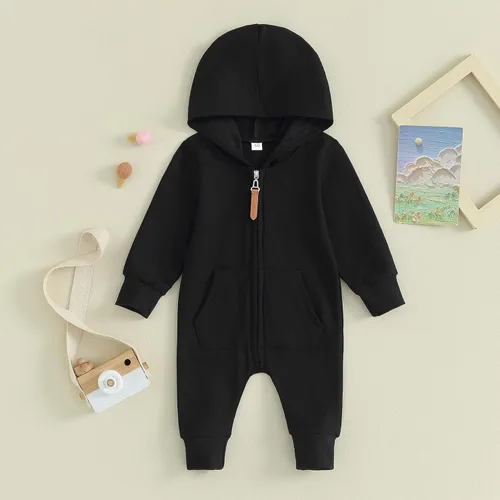 Miniatura 2 de Ehfomius Ropa básica para bebé recién nacido, con cremallera, de manga larga, con capucha, mameluco de una pieza para otoño e invierno