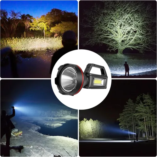 Miniatura 7 de Linterna recargable con reflector, reflector de mano de alto lúmenes, linterna LED con correa para el hombro y salida USB para huracanes
