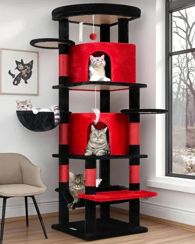Miniatura 17 de Globlazer Árbol esquinero para gatos grandes, serie curvada de 66 pulgadas de alto, torre grande para gatos de interior con 6 postes rascadores, 2