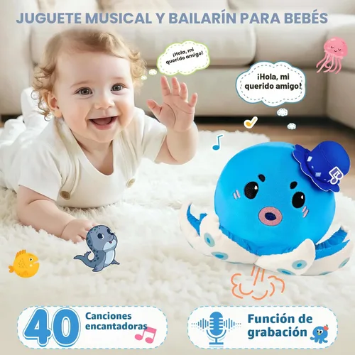 Miniatura 2 de Juguete musical para bebé de 6 a 12 meses, pulpo de peluche recargable que gatea con 40 canciones y grabación de voz – Juguete interactivo