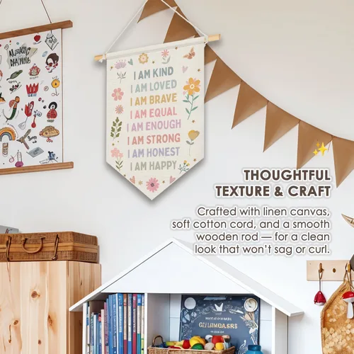 Miniatura 6 de Wheatwin Decoración de pared de afirmaciones positivas, decoración de guardería para niñas, estampado floral pastel para colgar en la pared, bandera