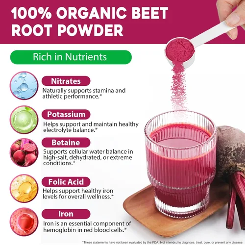 Miniatura 2 de Polvo de raíz de remolacha, mezcla de bebida en polvo de remolacha para batidos, hornear y jugo, impulso de energía natural, prensado en frío