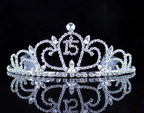 Miniatura 2 de Quinceanera Sweet 15 Fifteen Corona de cristal de diamantes de imitación austriacos blanco transparente con peines para el cabello, diadema diadema