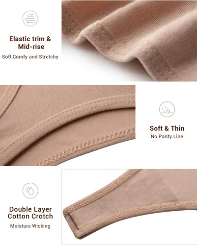 Miniatura 3 de Jo & Bette Tangas de algodón para mujer, ropa interior de bikini, tangas sin costuras, transpirables, paquete de 6 o 12