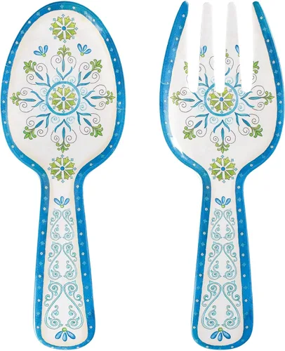 Miniatura 8 de UP ware Blue Rooster - Servidores de ensalada de melamina, juego de utensilios para servir, incluye tenedor y cuchara para tirar ensalada, pasta