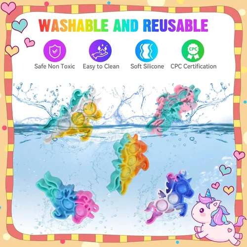 Miniatura 3 de Recuerdos de fiesta de unicornio para niños, bolsas de regalo, juguetes para ansiedad a granel, paquete de 32 juguetes de unicornio, rellenos