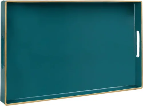 Miniatura 14 de MAONAME - Bandeja decorativa verde oscuro, bandeja de servir redonda de 13 pulgadas con asas, bandejas de plástico para mesa de café, bandejas