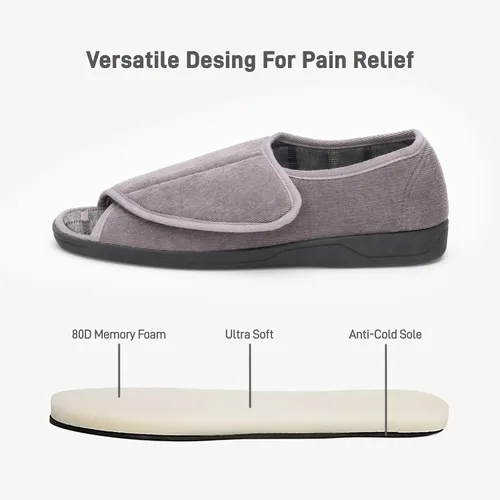 Miniatura 2 de Pantuflas para diabéticos con punta abierta para hombres, extra anchas, espuma viscoelástica, puntera abierta, antideslizantes, para personas