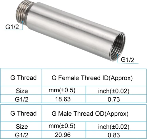 Miniatura 3 de PATIKIL Brazo de extensión de cabezal de ducha, paquete de 2 unidades de rosca macho a hembra de acero inoxidable G1/2 macho a hembra de 3.150 in