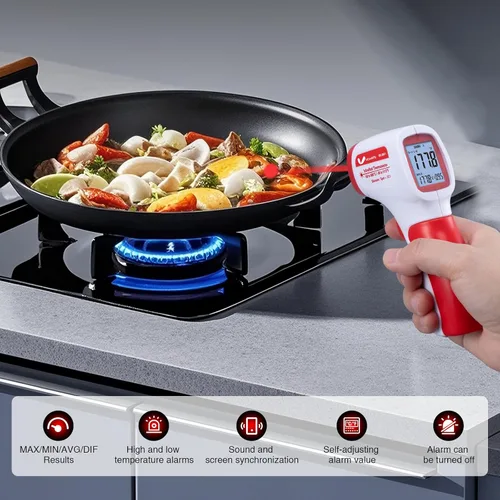Miniatura 9 de Termómetro infrarrojo para carne, pistola de temperatura láser, -58 ~ 1112 °F, pistola de temperatura IR digital DS 12:1 con emisividad ajustable