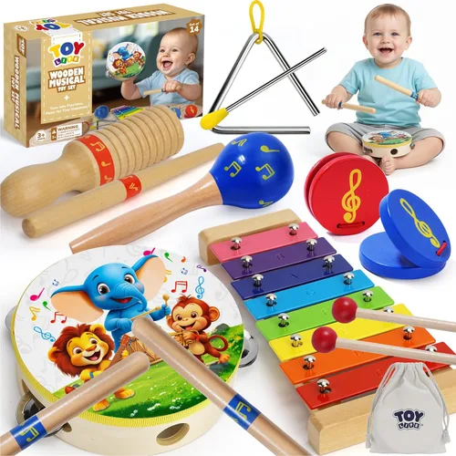 TOY Life - Instrumentos musicales para niños pequeños, juguetes musicales para bebés de 1 a 3 años, juego de instrumentos de percusión de madera