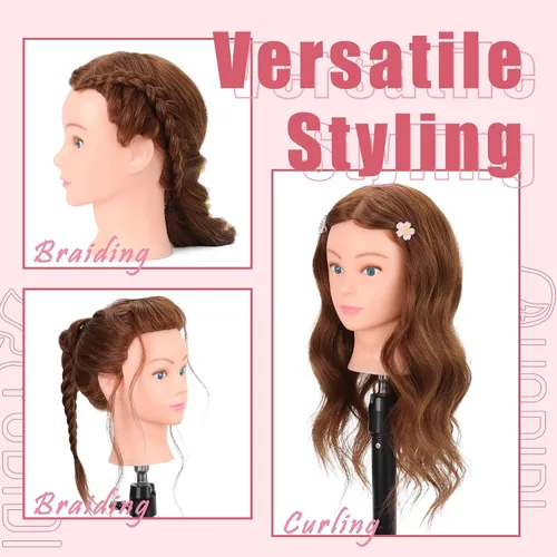 Miniatura 5 de Cabeza de Maniquí de Cabello Humano con Soporte de Trípode 22"-24" Femenina Cabeza de Maniquí de Cabello 100% Humano Cabeza de Maniquí para Peinado