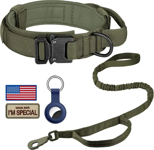 Miniatura 15 de DAGANXI Collar táctico para perro, collar ajustable de nailon para entrenamiento militar con asa de control y hebilla de metal pesado para perros