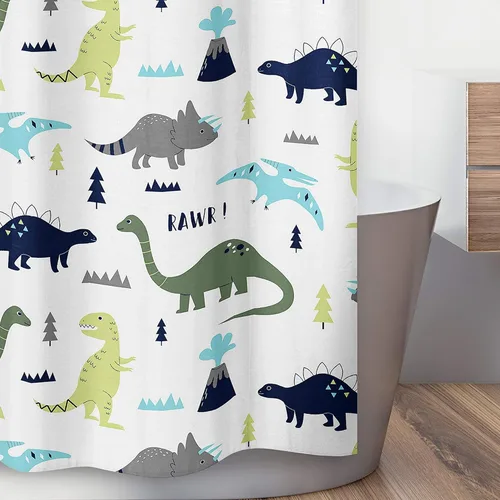 Miniatura 3 de Sweet Jojo Designs Cortina de ducha moderna azul y verde del dinosaurio de los niños de la tela del baño de los niños Dinosaurio azul y verde