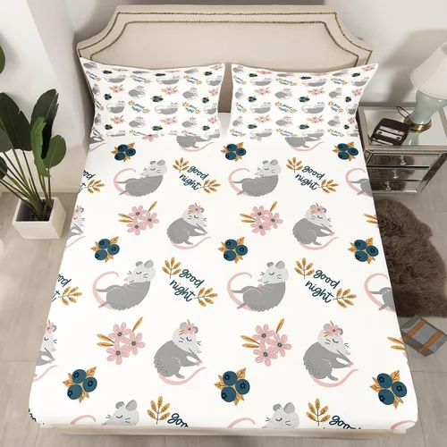 Miniatura 2 de Juego de sábanas con diseño de animales de dibujos animados, tamaño Queen, juego de ropa de cama de zarigüeya