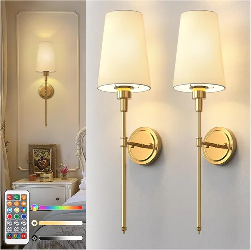 Miniatura 17 de DORESshop Juego de 2 apliques de pared a pilas, inalámbrico, fácil de instalar, regulables y ajustables, lámpara de pared recargable