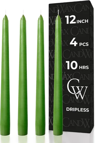 Miniatura 43 de CANDWAX Paquete de 4 velas cónicas blancas, sin goteo, de combustión lenta, sin perfume, de 12 pulgadas, ideales para mesa de comedor, candelabros