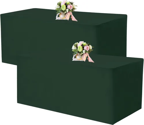 Miniatura 13 de Paquete de 2 manteles ajustables de 48 x 30 pulgadas, manteles rectangulares para mesas de 4 pies, mantel de tela de poliéster lavable para fiestas