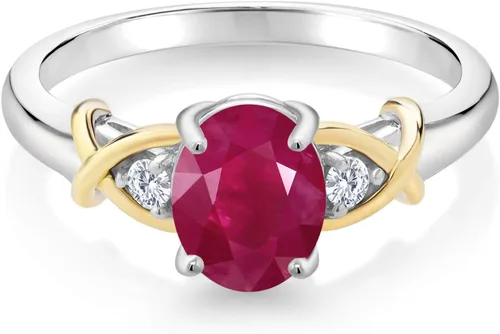 Miniatura 110 de Anillo de compromiso de oro amarillo de 10 quilates y plata 925 con piedra natal y diamantes cultivados en laboratorio para mujer, ovalado de 0.315