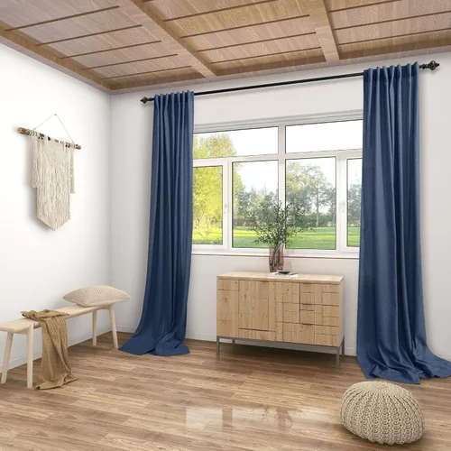 Miniatura 2 de KOUFALL Cortinas de lino azul marino de 84 pulgadas de largo, cortinas transparentes azul oscuro para sala de estar y dormitorio, medianoche