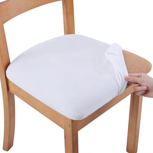 Miniatura 24 de Smiry - Fundas de asiento de terciopelo para sillas de comedor, juego de 4, ajuste elástico, extraíbles, lavables, protectores de cojín de asiento