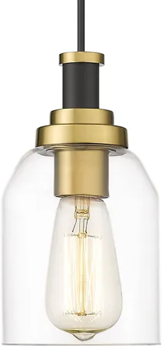 Zeyu Lámpara Colgante Moderna de Oro, Lámpara Colgante de Vidrio de 1 Luz para Cocina y Comedor, Soporte de Vidrio Transparente, Acabado en Negro y