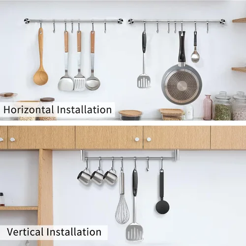 Miniatura 3 de Audmore Estante para utensilios de cocina, 2 unidades, ollas y sartenes de 15.6 pulgadas, estante colgante de pared, tapa de acero inoxidable 304, 7