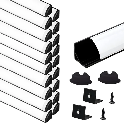 Miniatura 13 de VST Paquete de 10 canales LED de 3.3 pies, canal difusor LED en forma de V, sistema de canales de aluminio LED con cubierta lechosa, tapas finales