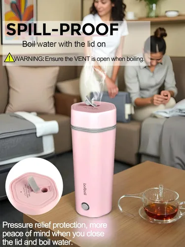 Miniatura 2 de Hervidor eléctrico de viaje pequeño de acero inoxidable - Hervidor eléctrico portátil para agua hirviendo - Hervidor de té de viaje apagado