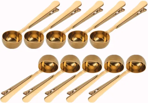Miniatura 5 de 10 Pakcs cuchara y clip 2 en 1 acero inoxidable 1 cucharada de medición de tierra cuchara con clip de bolsa para café té Negro