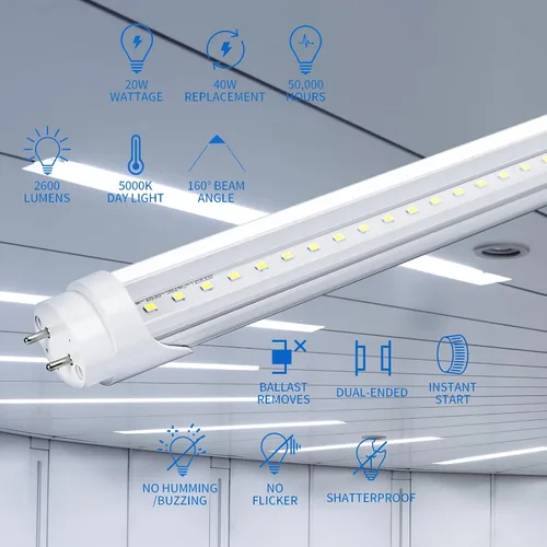 Miniatura 3 de Paquete de 25 bombillas LED T8 de tubo de 4 pies, luz LED de tienda, garaje y almacén de 4 pies, 20 W, 5000 K, 2600 lúmenes, blanco luz diurna