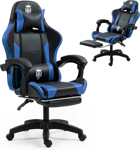 Miniatura 11 de Silla de juegos RGB con reposapiés, silla de juegos de computadora con luces LED para adultos, silla reclinable con reposacabezas ajustable, soporte