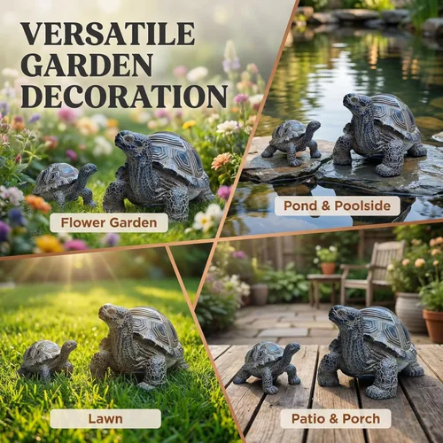 Miniatura 5 de Estatua de tortuga para exteriores, 2 piezas, estatua de jardín de tortuga, decoración al aire libre, escultura, decoración de resina, patio, 2