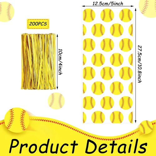 Miniatura 2 de Outus 100 bolsas de celofán de sóftbol, bolsas de regalo de sóftbol, bolsa de dulces con corbata para decoración de fiestas temáticas de deportes