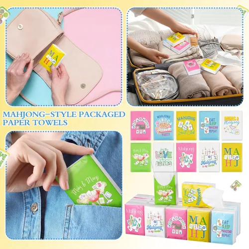 Miniatura 4 de Spiareal 30 pañuelos de bolsillo temáticos de Mahjong, pañuelos faciales individuales de bolsillo de cóctel, regalos a granel, accesorios de Mahjong