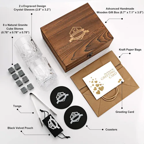 Miniatura 2 de Juego de 2 vasos de whisky, piedras de whisky, rocas de whisky escalofriantes, regalos de whisky escocés para hombres, regalos de cumpleaños