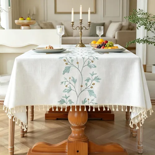 Laolitou - Mantel de lino de algodón impermeable para mesa de comedor, rústico, estilo de granja, mantel rectangular para cocina, mesa auxiliar,