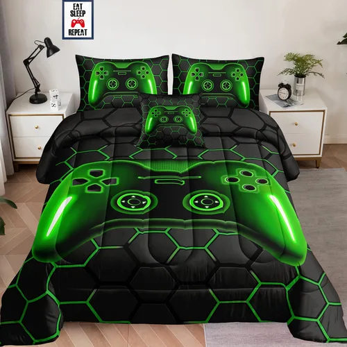 Juego de 6 piezas de cama en una bolsa para niños, juegos de ropa de cama de tamaño completo, juegos de edredón para niños jugadores, juego de